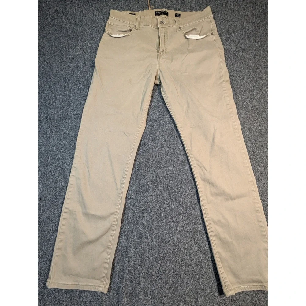 Lucky Brand 412 Athletic Slim Khaki Pants Mens 33x30 Tan Chino Trousers STAINED